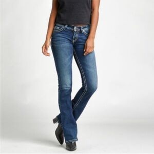 Silver Suki Surplus Bootcut 31Wx34L Women’s Jeans Mid-Rise Flap Pockets Western